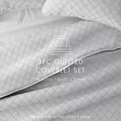 Gray Stitched Diamond 3-pc. Queen Quilt Set