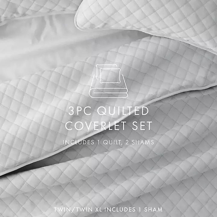 Gray Stitched Diamond 3-pc. Queen Quilt Set