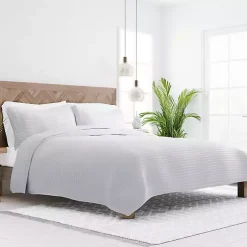Gray Stitched Stripes 3-pc. King Quilt Set