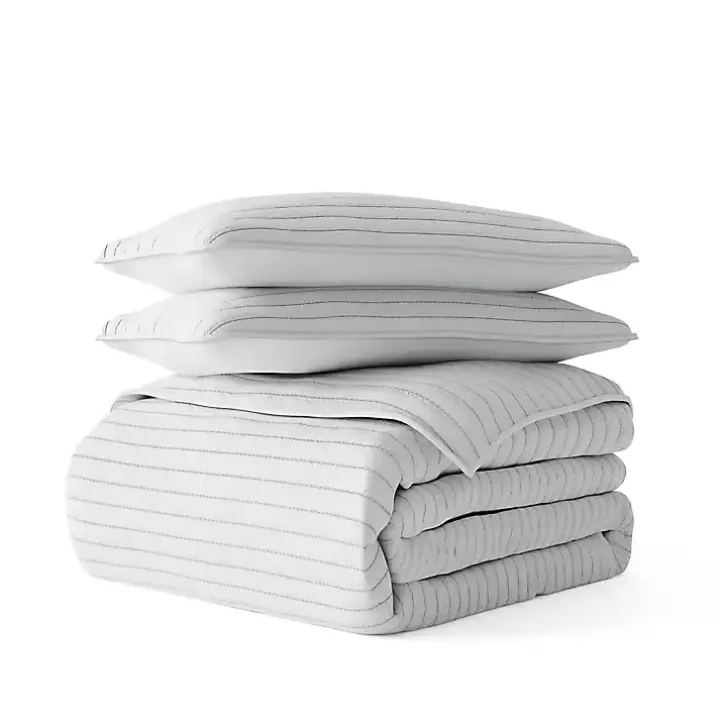 Gray Stitched Stripes 3-pc. King Quilt Set