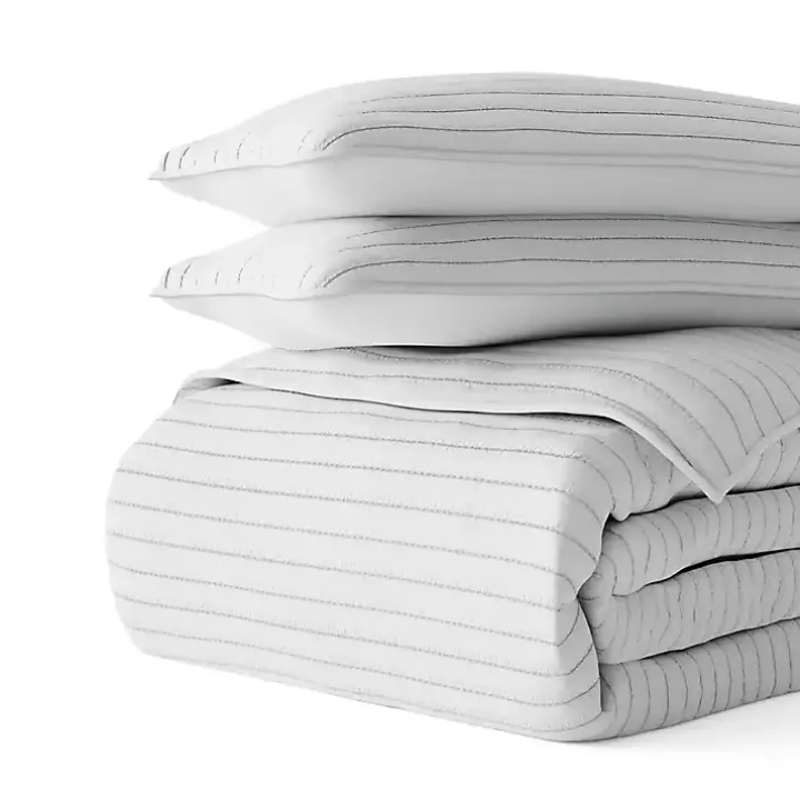 Gray Stitched Stripes 3-pc. King Quilt Set