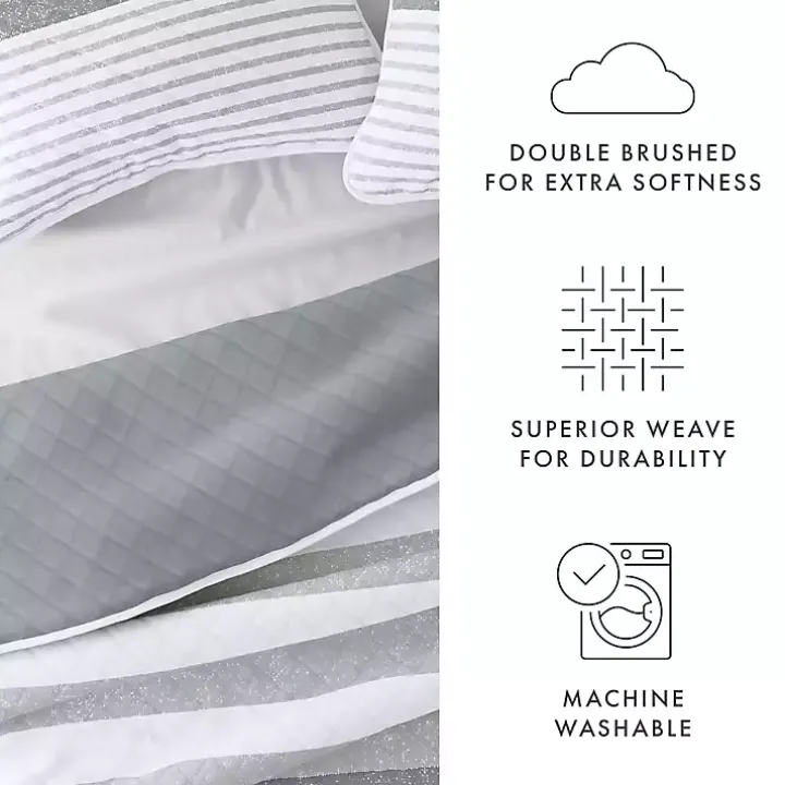 Gray Striped Reversible 2-pc. Twin Quilt Set