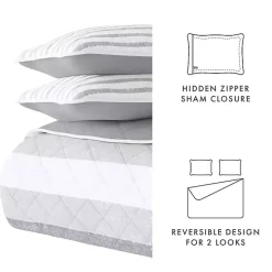 Gray Striped Reversible 2-pc. Twin Quilt Set