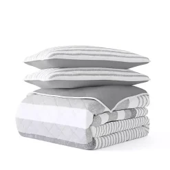 Gray Striped Reversible 3-pc. King Quilt Set