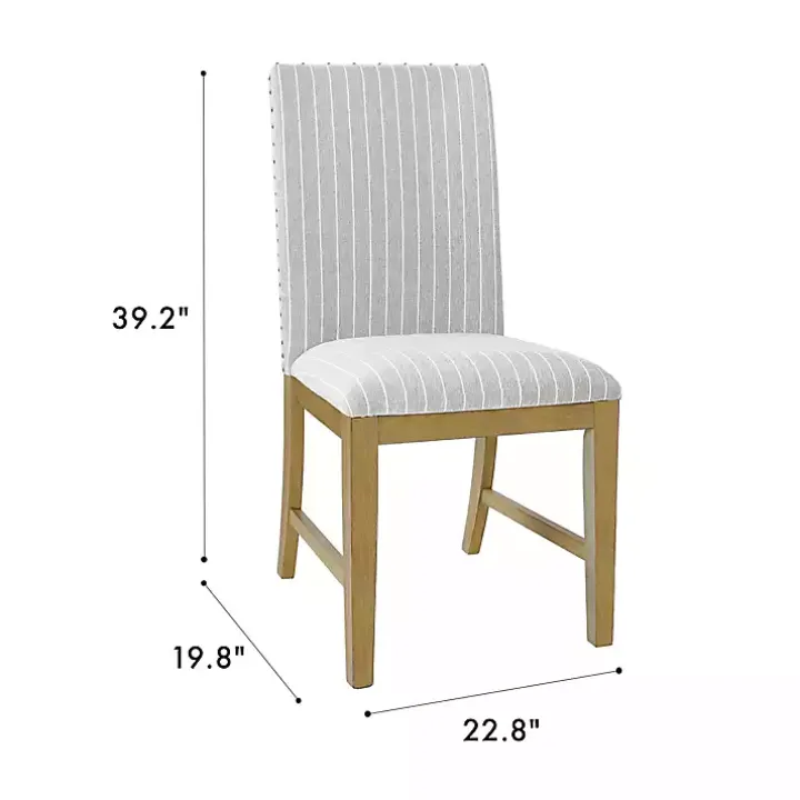 Gray Stripes Nailhead Dining Chairs, Set of 2