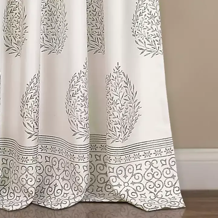Gray Teardrop Leaves Curtain Panel Set, 84 in.