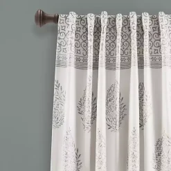 Gray Teardrop Leaves Curtain Panel Set, 95 in.