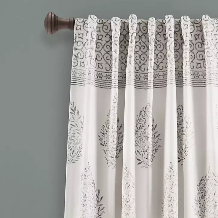 Gray Teardrop Leaves Curtain Panel Set, 95 in.
