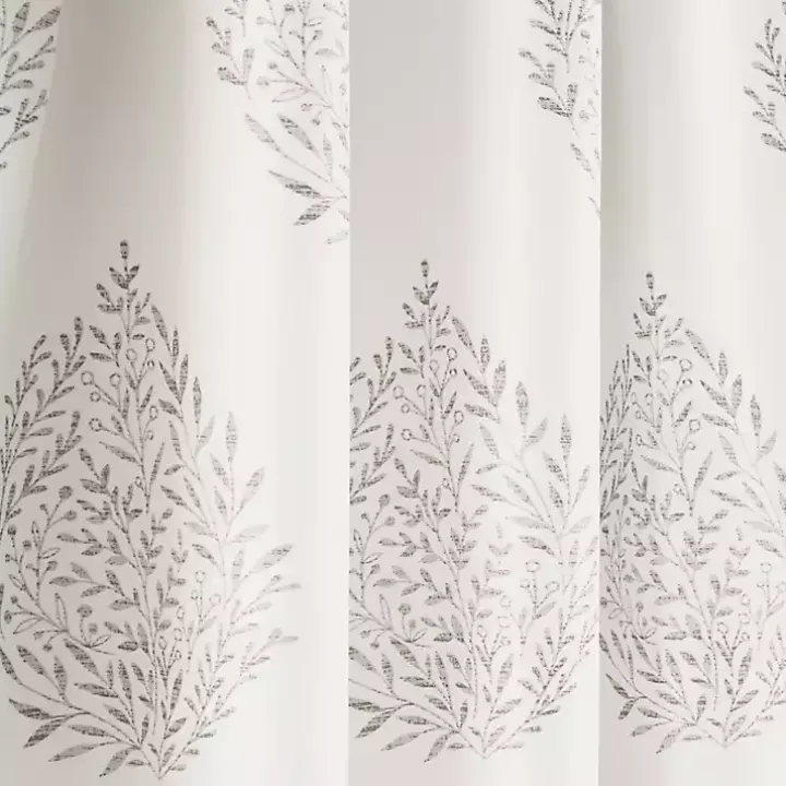 Gray Teardrop Leaves Curtain Panel Set, 95 in.