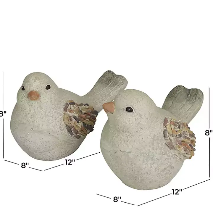 Gray Textured Bird Statues, Set of 2
