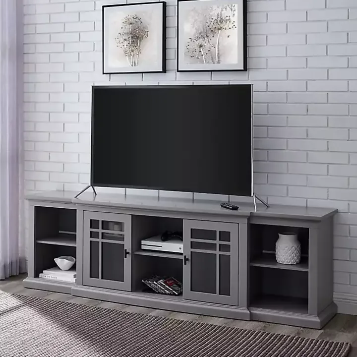 Gray Transitional Breakfront 2-Door Media Console