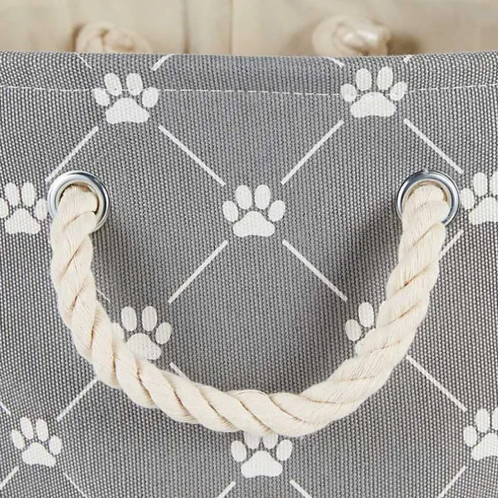 Gray Trellis Paw Print Storage Basket, 14 in.