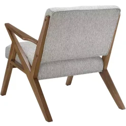 Gray Tufted Pecan Wood Mid-Century Modern Armchair
