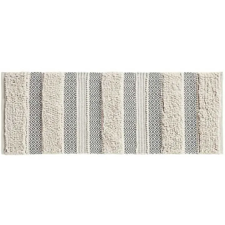 Gray Tufted Stripes Woven Bath Runner