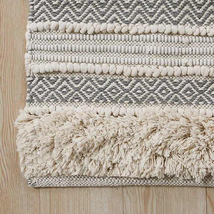 Gray Tufted Stripes Woven Bath Runner