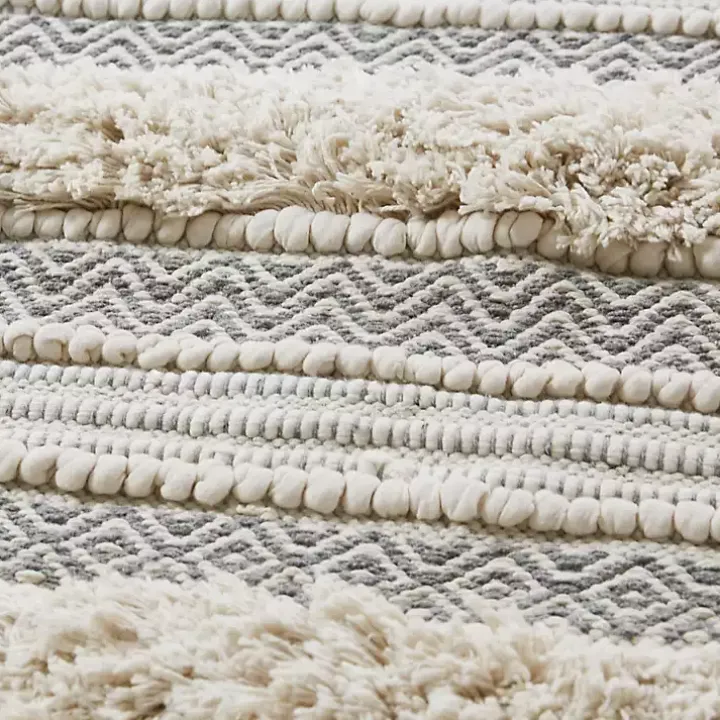 Gray Tufted Stripes Woven Bath Runner