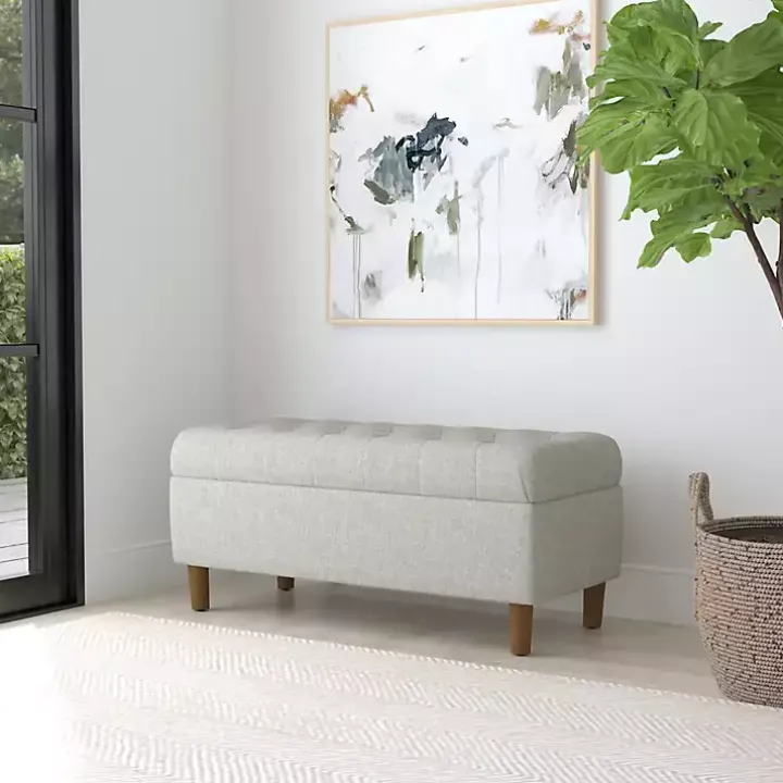 Gray Tufted Upholstered Storage Bench