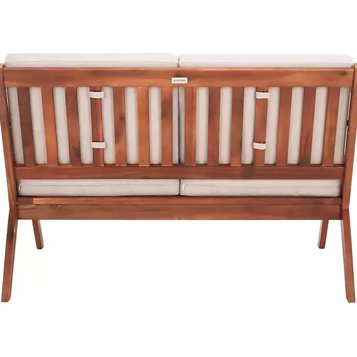 Gray Upholstered Acacia Wood Outdoor Loveseat