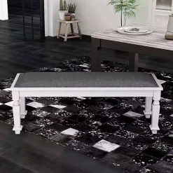 Gray Upholstered Antique White Quin Bench