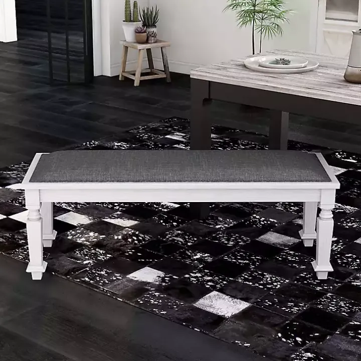Gray Upholstered Antique White Quin Bench