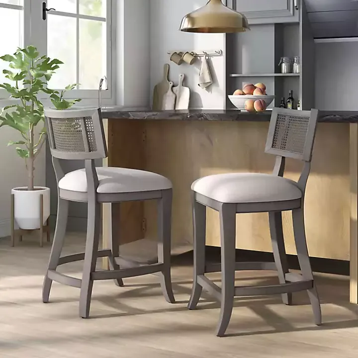 Gray Upholstered Farmhouse Counter Stool