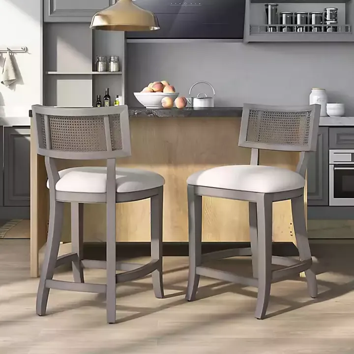 Gray Upholstered Farmhouse Counter Stool