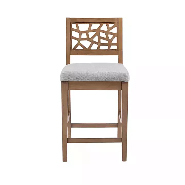 Gray Upholstered Oak Crackle Counter Stool