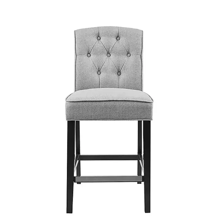 Gray Upholstered Tufted Button Back Counter Stool