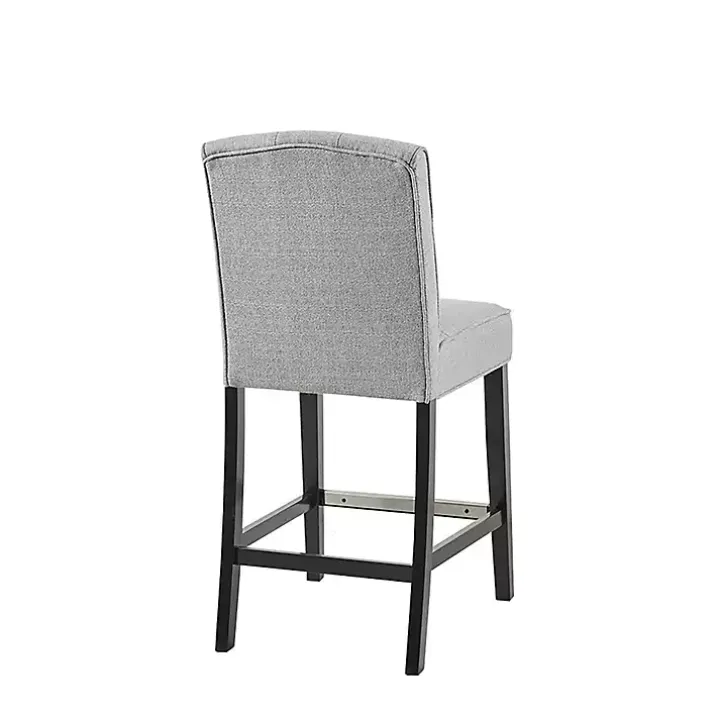 Gray Upholstered Tufted Button Back Counter Stool