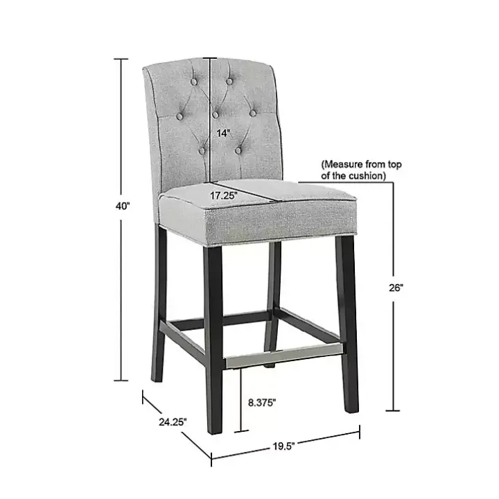 Gray Upholstered Tufted Button Back Counter Stool