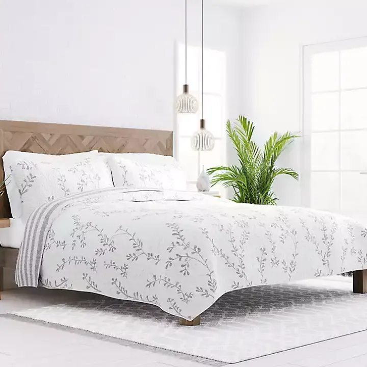 Gray Vines Reversible 2-pc. Twin Quilt Set