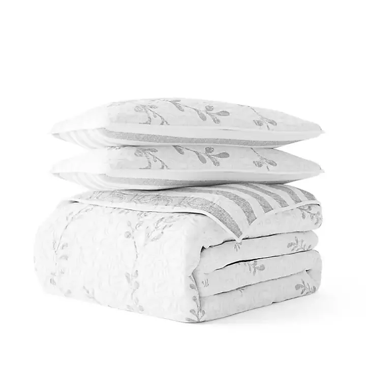 Gray Vines Reversible 2-pc. Twin Quilt Set