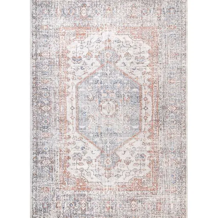 Gray Vintage Floral Washable Area Rug, 8x10