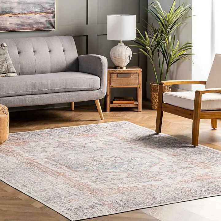Gray Vintage Floral Washable Area Rug, 8x10