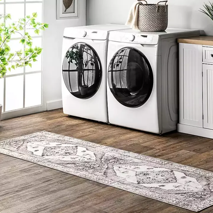 Gray Vintage Medallion Washable Runner
