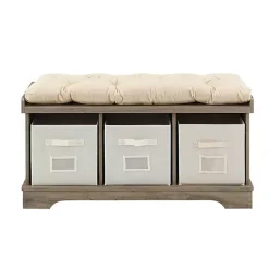 Gray Wash Entryway Bench and Storage Bins