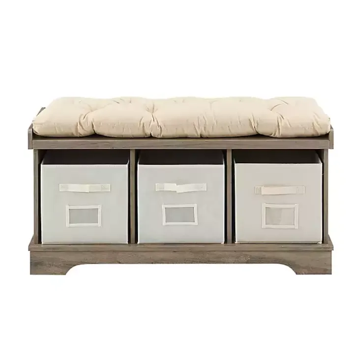 Gray Wash Entryway Bench and Storage Bins