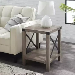 Gray Wash Industrial X-Frame Accent Table