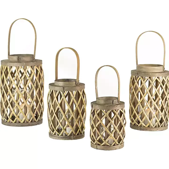Gray Willow Cylinder Lanterns, Set of 4