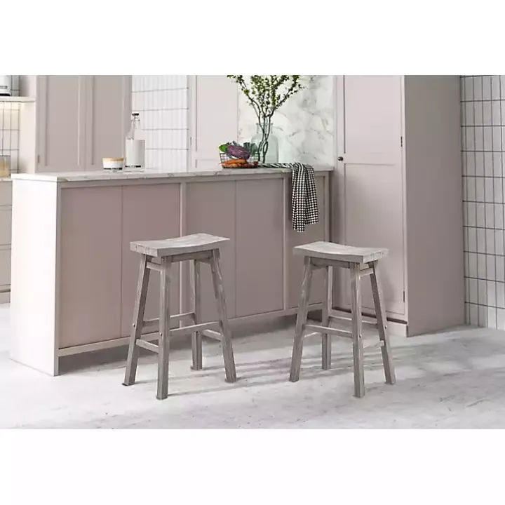 Gray Wire Brush Saddle Bar Stools, Set of 2