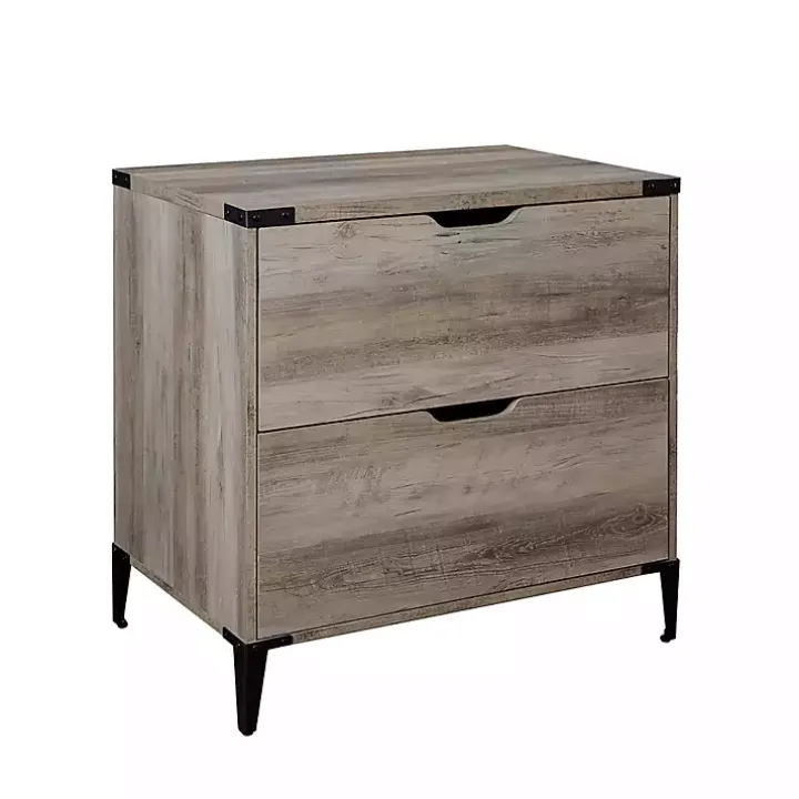Gray Wood and Iron Accent Filing Cabinet