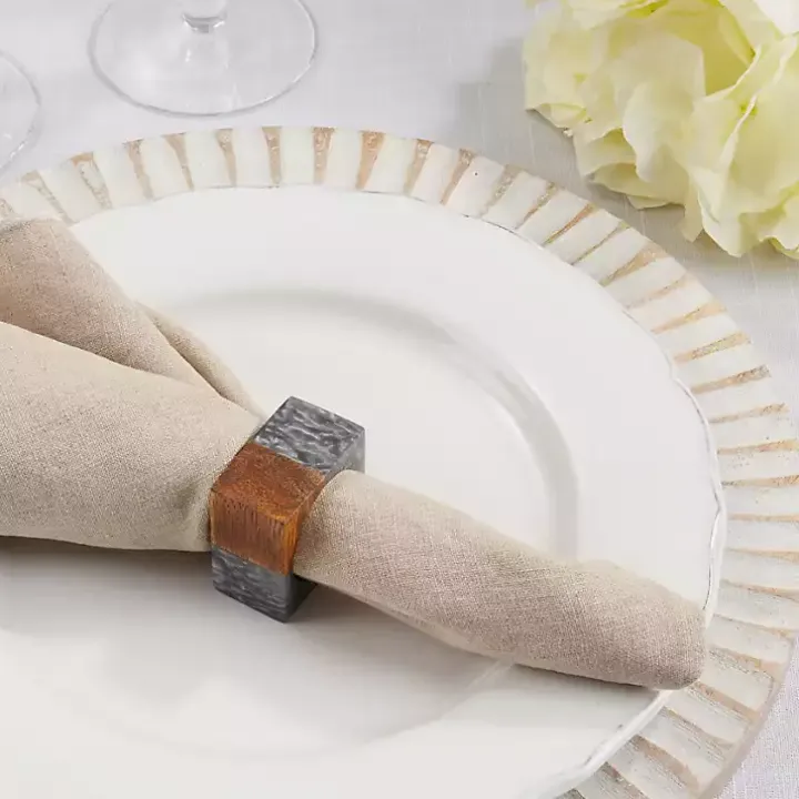 Gray Wood and Resin Square Napkin Rings, Set of 4