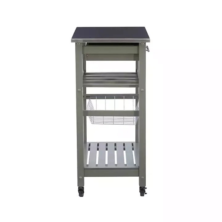 Gray Wood and Stainless Steel Kitchen Cart