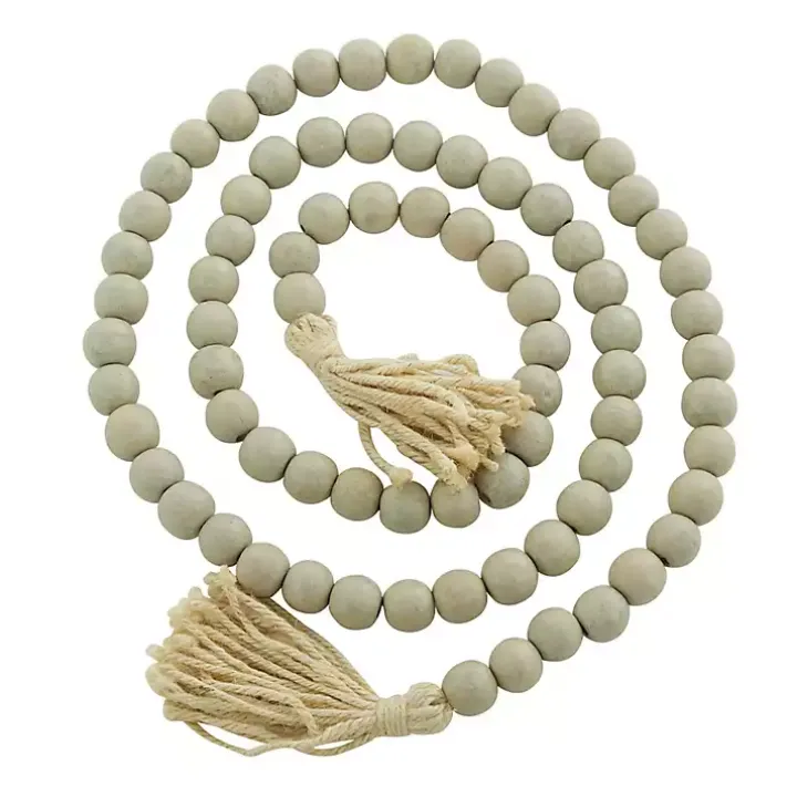 Gray Wood Beads Cream Tassel Garland