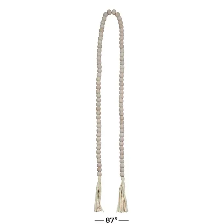 Gray Wood Beads Cream Tassel Garland