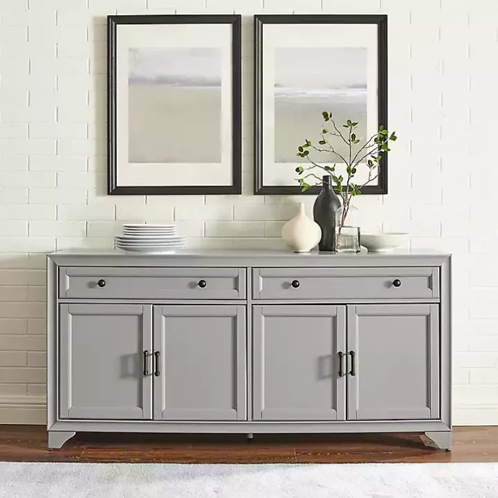Gray Wood 4-Door Sideboard Cabinet