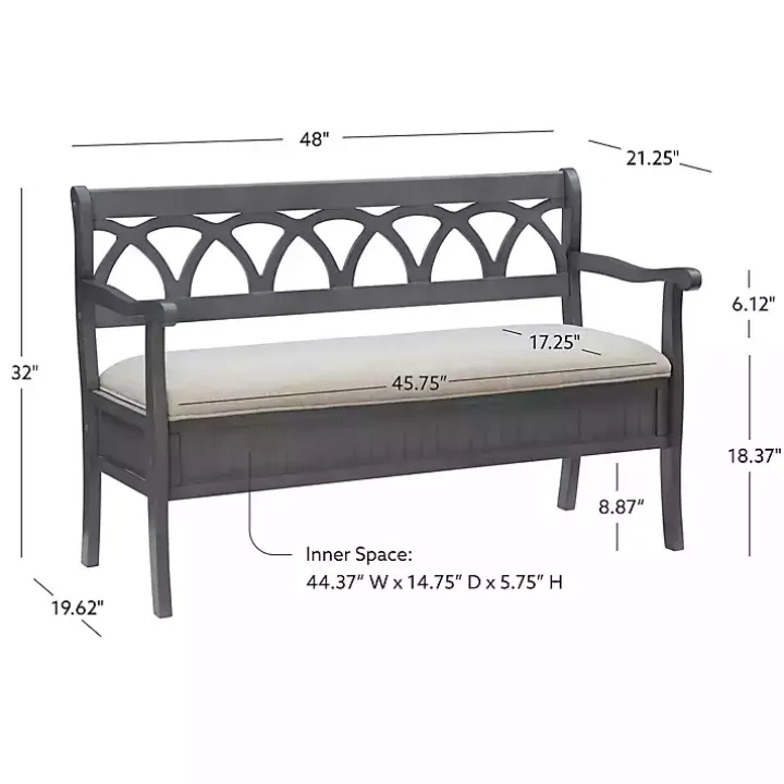 Gray Wood Upholstered Storage Bench