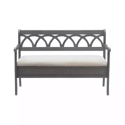 Gray Wood Upholstered Storage Bench