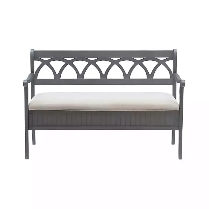 Gray Wood Upholstered Storage Bench