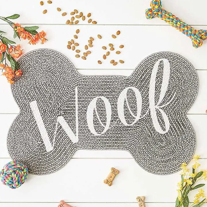 Gray Woof Bone Pet Bowl Mat